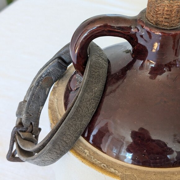 Antique Western Stoneware Crock Jug with Corncob Cork and Leather Strap RARE - Picture 4 of 6